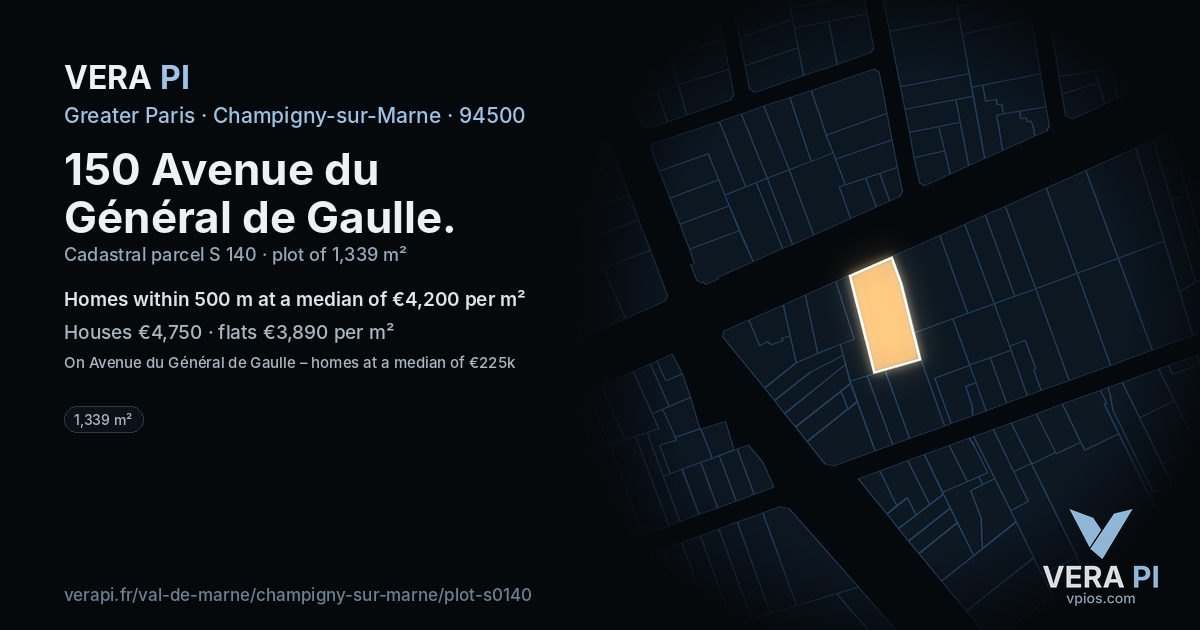 150 Avenue du Général de Gaulle, Champigny-sur-Marne at night – the plot lit, the parcels around coloured by the prices near them