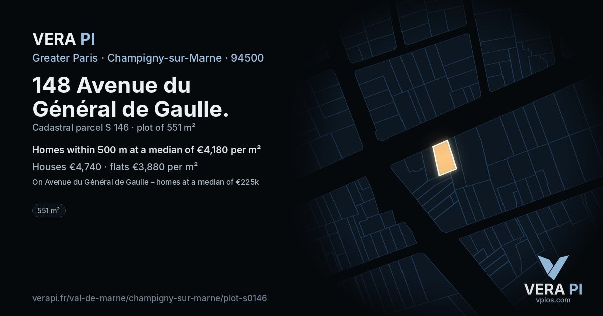 148 Avenue du Général de Gaulle, Champigny-sur-Marne at night – the plot lit, the parcels around coloured by the prices near them