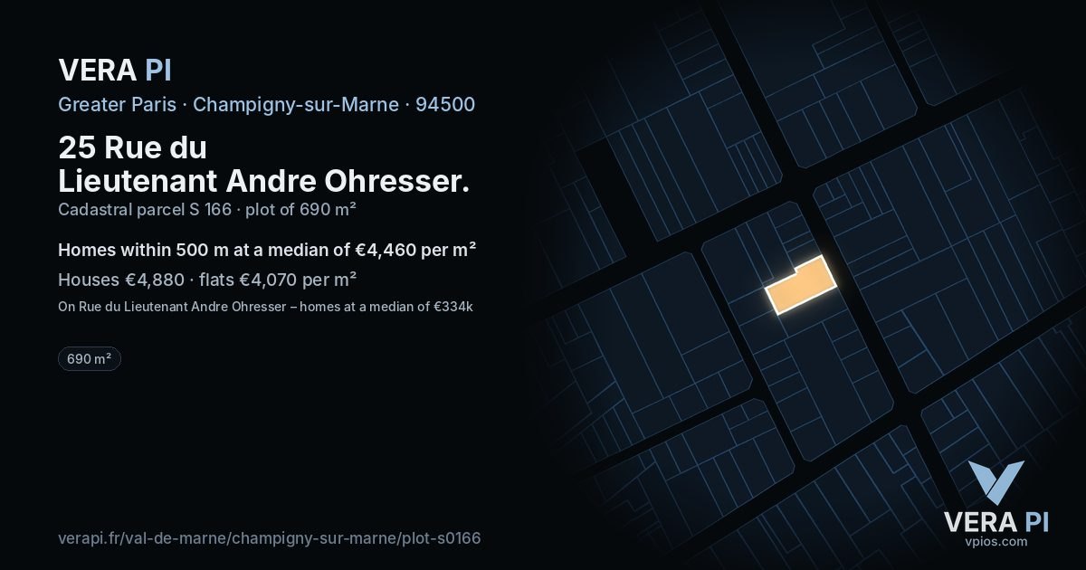 25 Rue du Lieutenant Andre Ohresser, Champigny-sur-Marne at night – the plot lit, the parcels around coloured by the prices near them