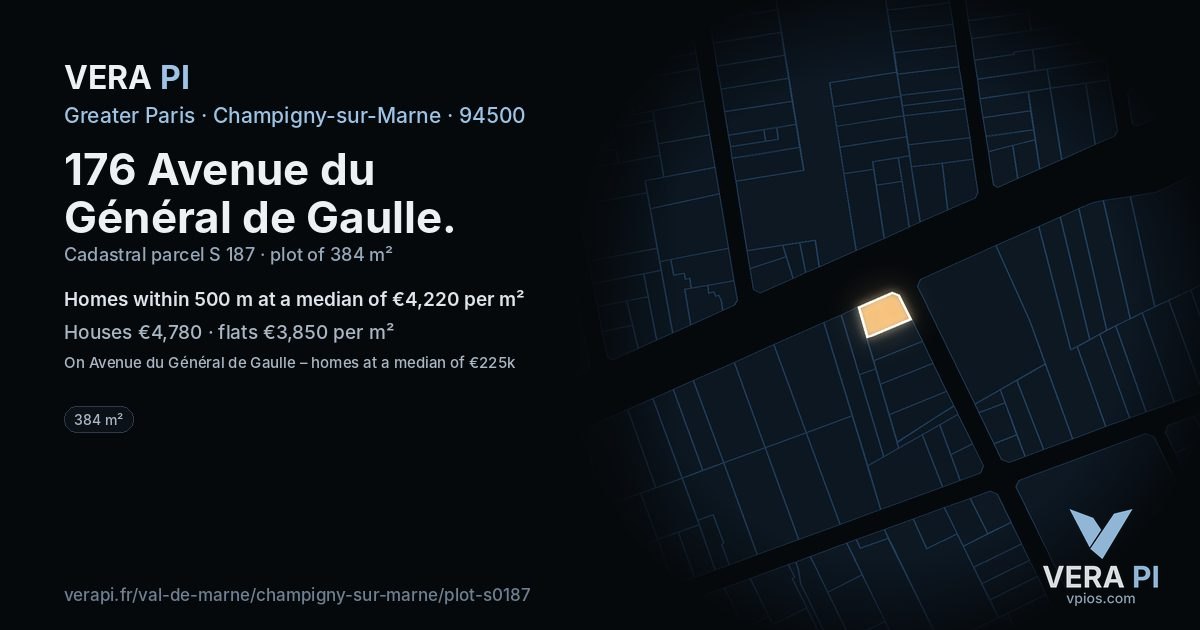176 Avenue du Général de Gaulle, Champigny-sur-Marne at night – the plot lit, the parcels around coloured by the prices near them