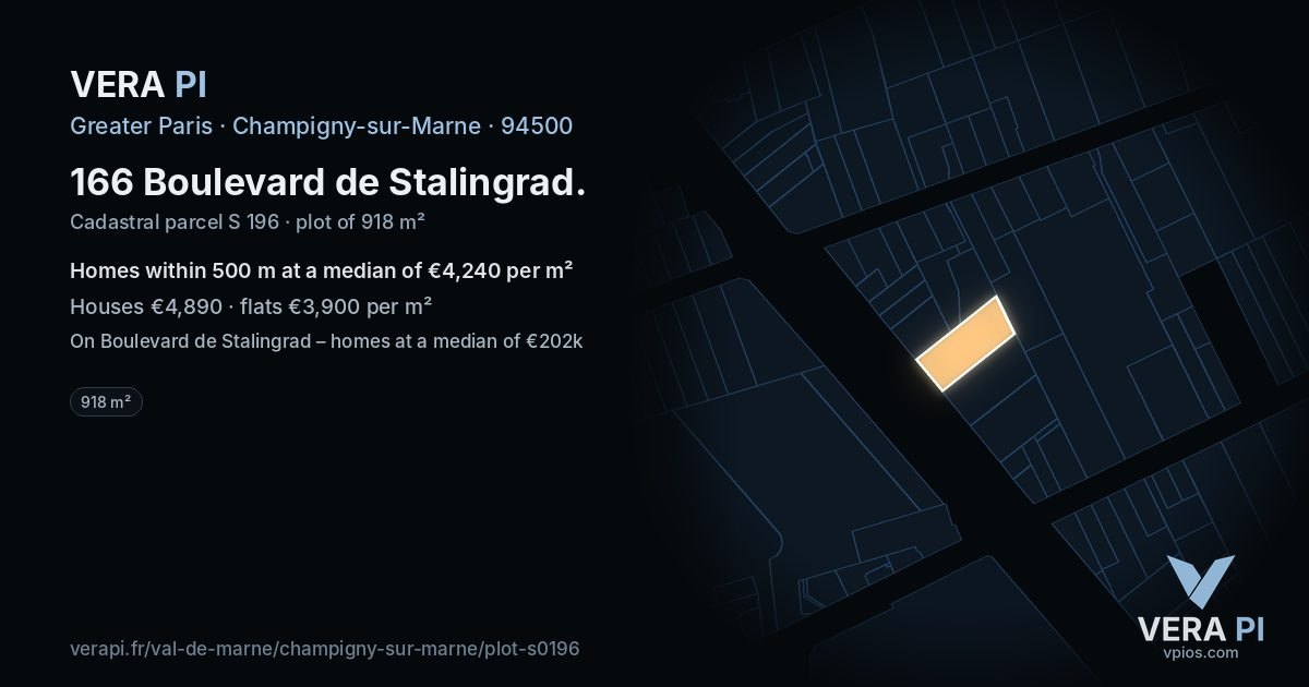 166 Boulevard de Stalingrad, Champigny-sur-Marne at night – the plot lit, the parcels around coloured by the prices near them