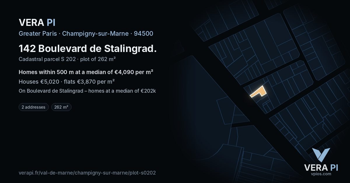 142 Boulevard de Stalingrad, Champigny-sur-Marne at night – the plot lit, the parcels around coloured by the prices near them