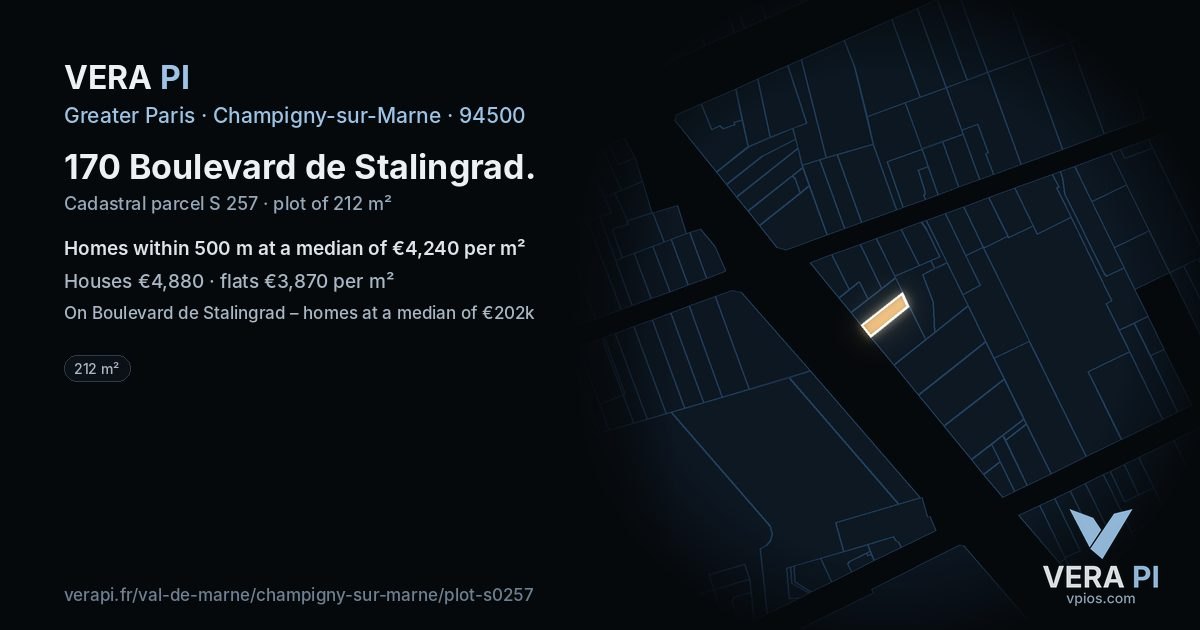 170 Boulevard de Stalingrad, Champigny-sur-Marne at night – the plot lit, the parcels around coloured by the prices near them