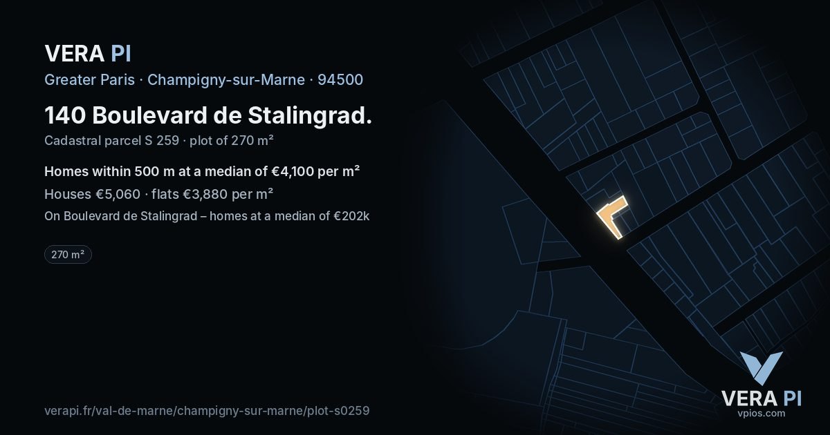 140 Boulevard de Stalingrad, Champigny-sur-Marne at night – the plot lit, the parcels around coloured by the prices near them