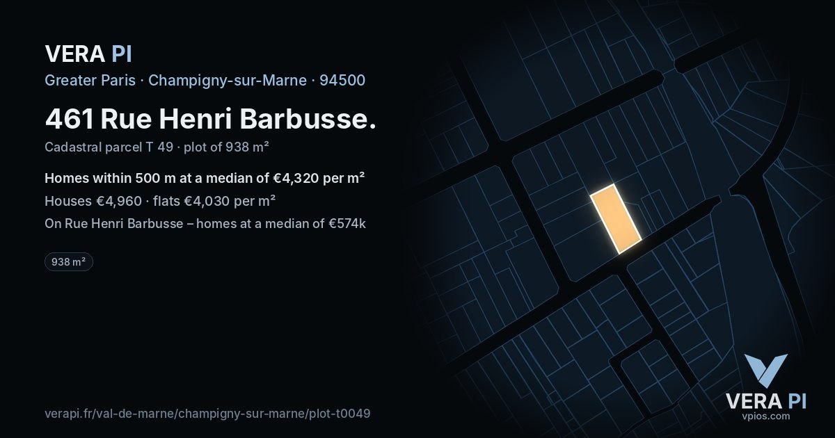 461 Rue Henri Barbusse, Champigny-sur-Marne at night – the plot lit, the parcels around coloured by the prices near them