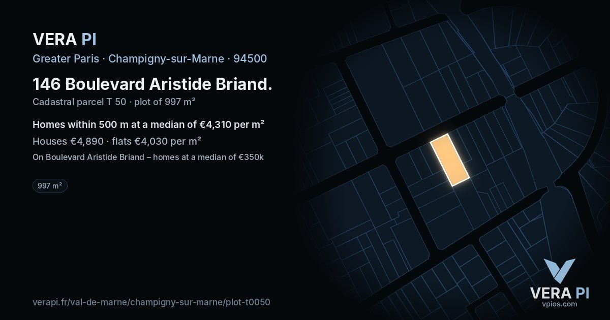 146 Boulevard Aristide Briand, Champigny-sur-Marne at night – the plot lit, the parcels around coloured by the prices near them