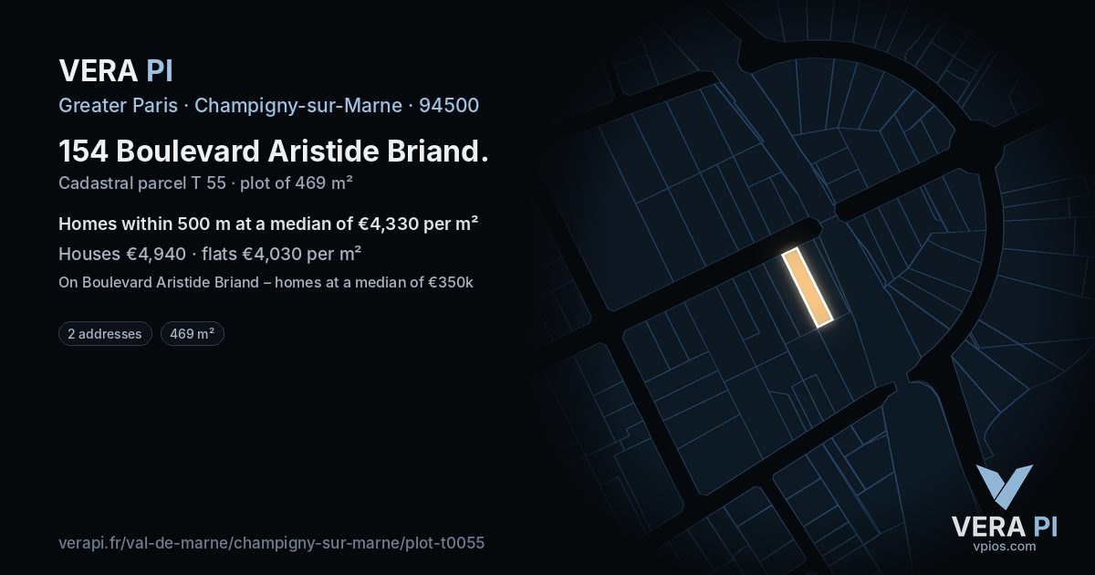 154 Boulevard Aristide Briand, Champigny-sur-Marne at night – the plot lit, the parcels around coloured by the prices near them