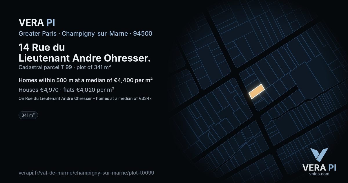 14 Rue du Lieutenant Andre Ohresser, Champigny-sur-Marne at night – the plot lit, the parcels around coloured by the prices near them