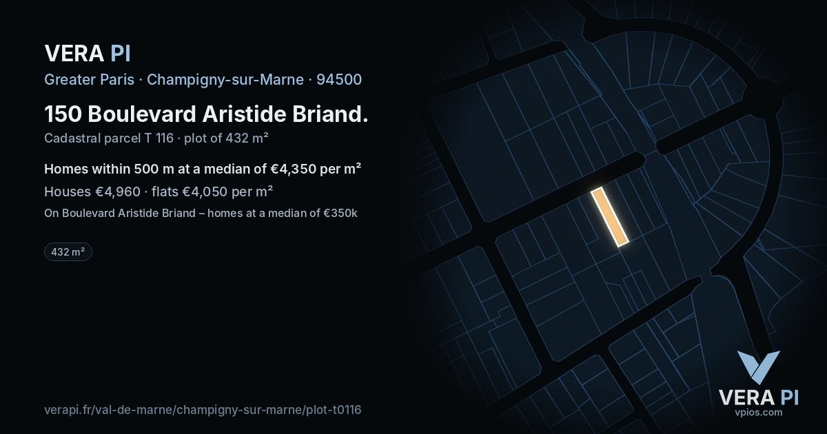 150 Boulevard Aristide Briand, Champigny-sur-Marne at night – the plot lit, the parcels around coloured by the prices near them