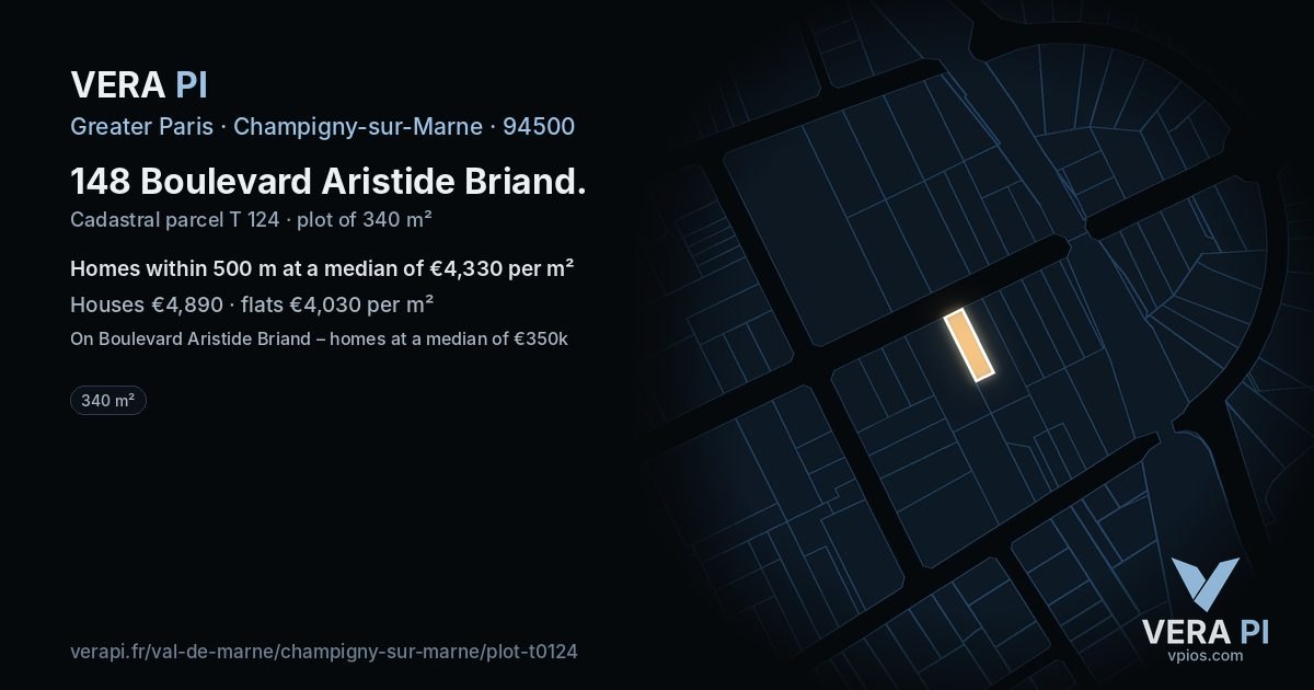 148 Boulevard Aristide Briand, Champigny-sur-Marne at night – the plot lit, the parcels around coloured by the prices near them