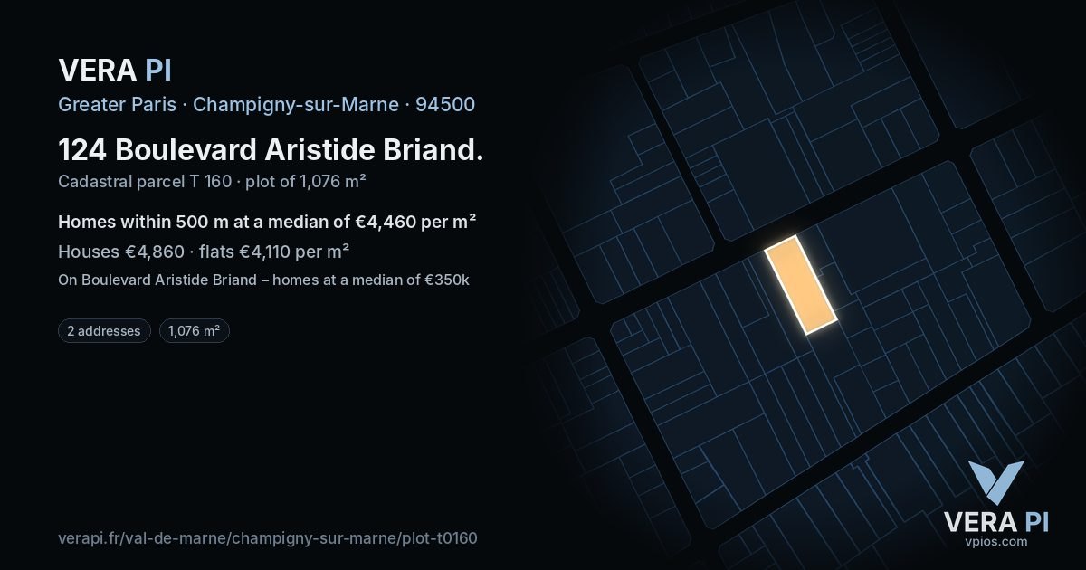 124 Boulevard Aristide Briand, Champigny-sur-Marne at night – the plot lit, the parcels around coloured by the prices near them