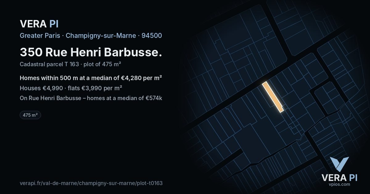 350 Rue Henri Barbusse, Champigny-sur-Marne at night – the plot lit, the parcels around coloured by the prices near them