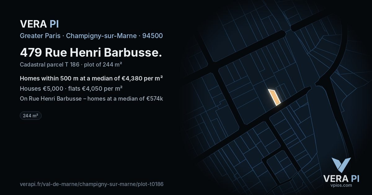 479 Rue Henri Barbusse, Champigny-sur-Marne at night – the plot lit, the parcels around coloured by the prices near them