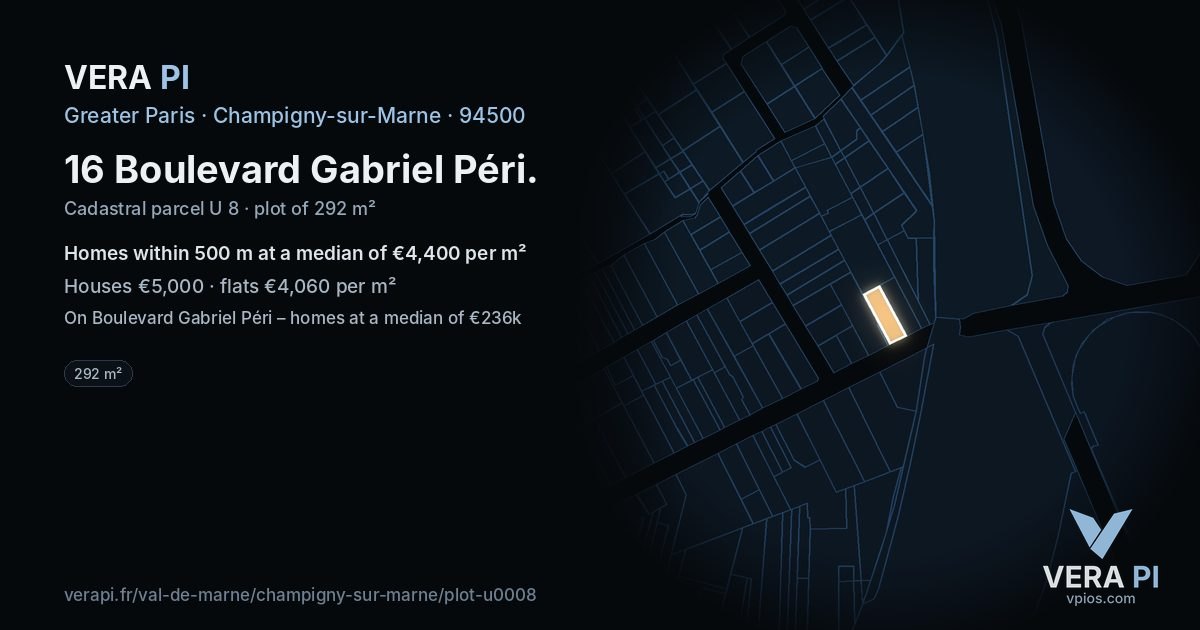 16 Boulevard Gabriel Péri, Champigny-sur-Marne at night – the plot lit, the parcels around coloured by the prices near them