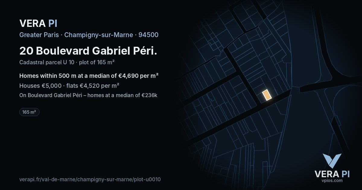 20 Boulevard Gabriel Péri, Champigny-sur-Marne at night – the plot lit, the parcels around coloured by the prices near them