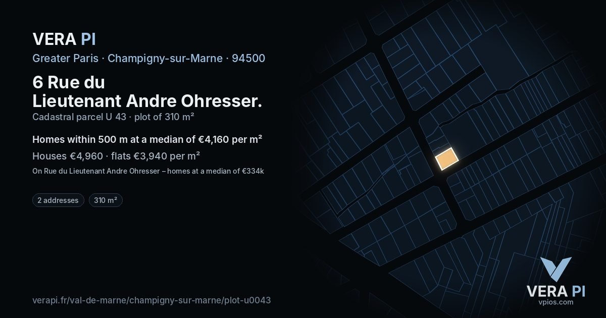 6 Rue du Lieutenant Andre Ohresser, Champigny-sur-Marne at night – the plot lit, the parcels around coloured by the prices near them