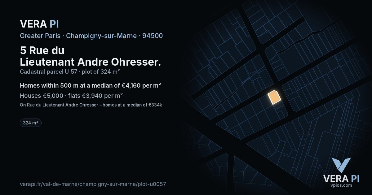 5 Rue du Lieutenant Andre Ohresser, Champigny-sur-Marne at night – the plot lit, the parcels around coloured by the prices near them
