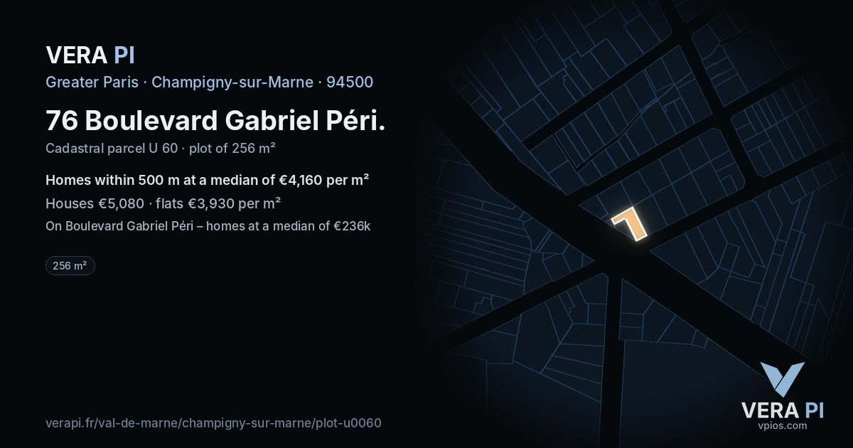 76 Boulevard Gabriel Péri, Champigny-sur-Marne at night – the plot lit, the parcels around coloured by the prices near them