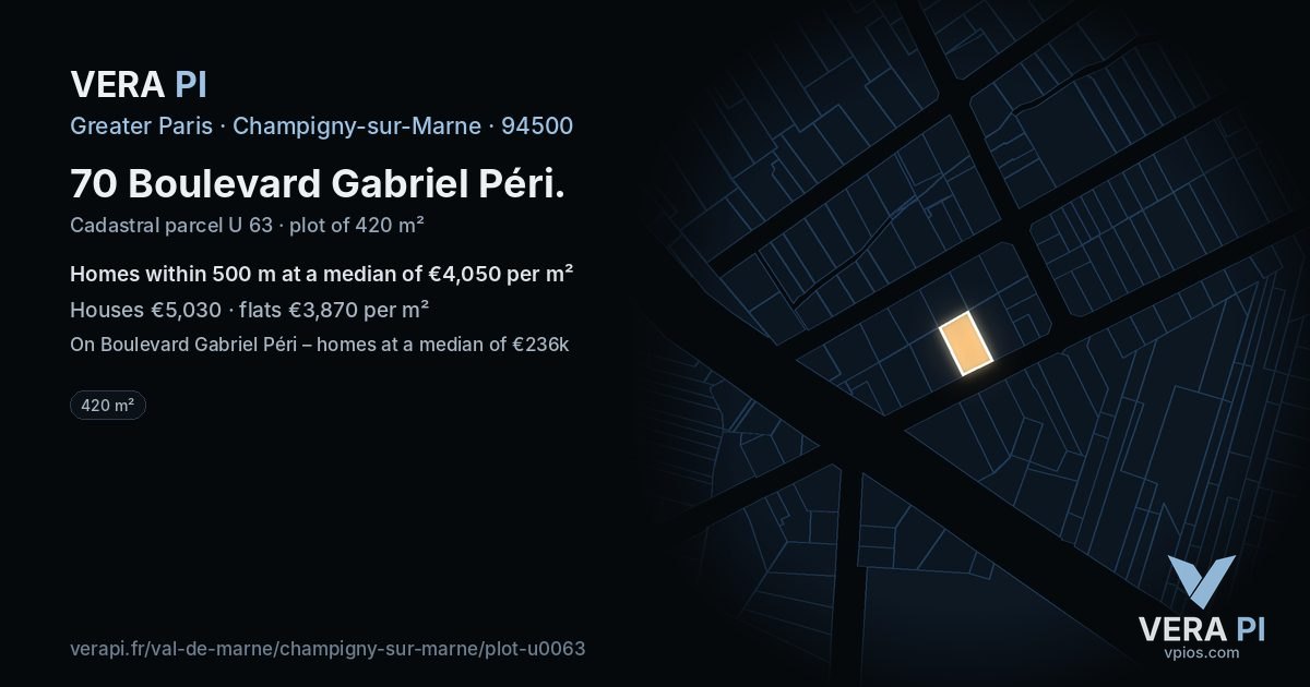 70 Boulevard Gabriel Péri, Champigny-sur-Marne at night – the plot lit, the parcels around coloured by the prices near them