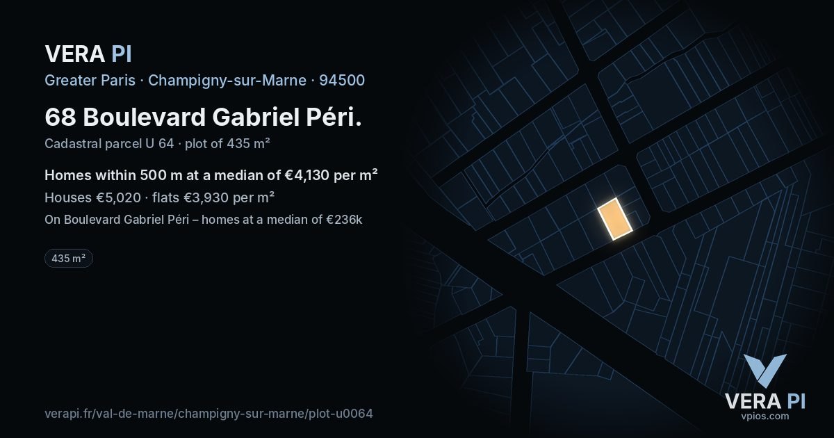 68 Boulevard Gabriel Péri, Champigny-sur-Marne at night – the plot lit, the parcels around coloured by the prices near them