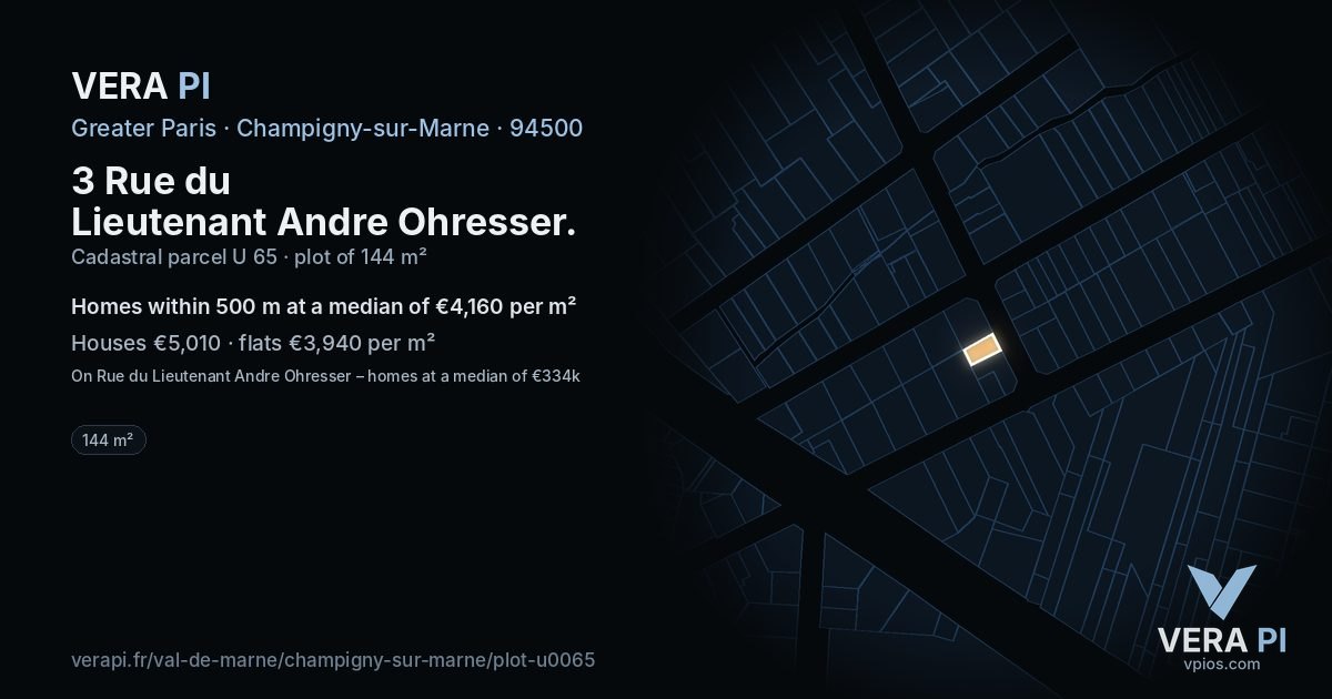 3 Rue du Lieutenant Andre Ohresser, Champigny-sur-Marne at night – the plot lit, the parcels around coloured by the prices near them