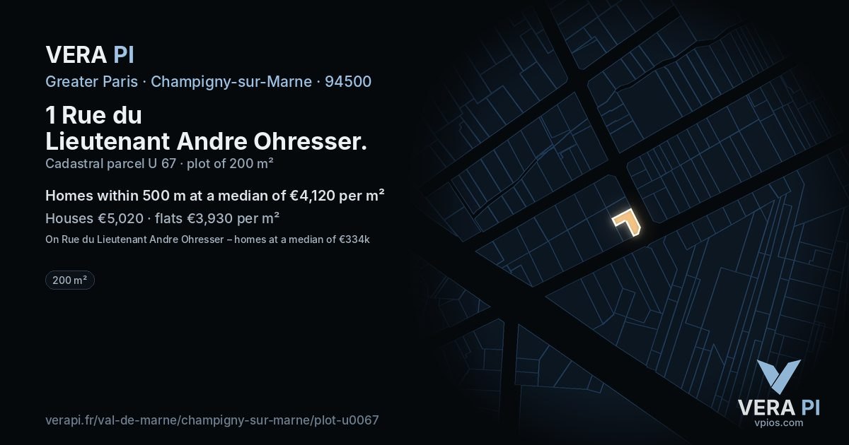 1 Rue du Lieutenant Andre Ohresser, Champigny-sur-Marne at night – the plot lit, the parcels around coloured by the prices near them
