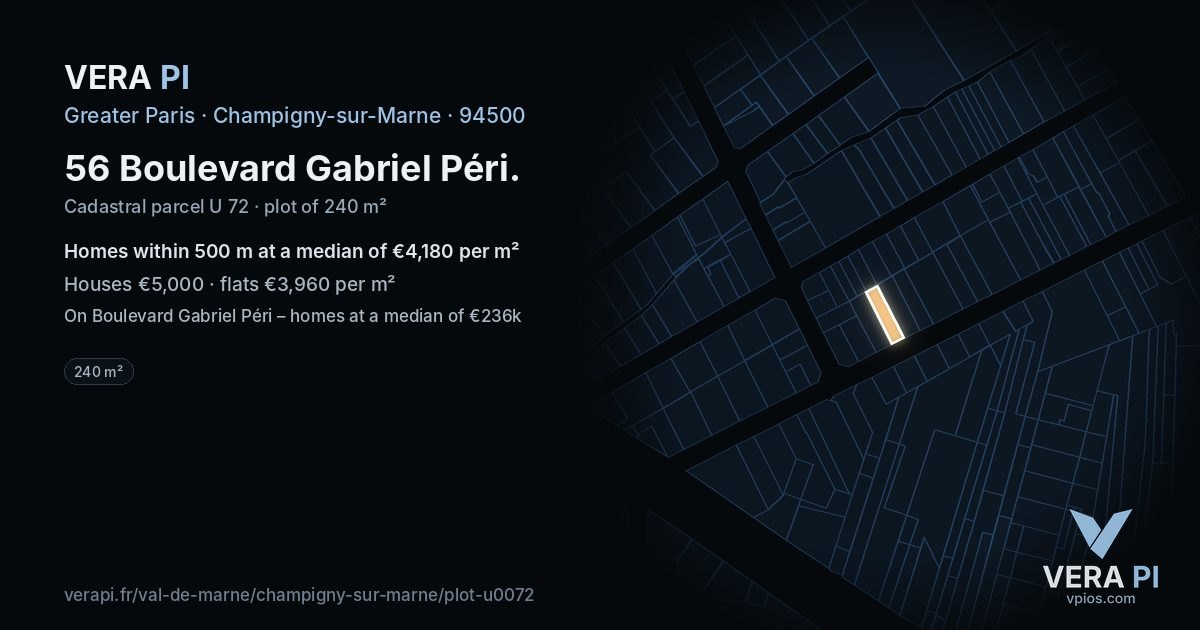 56 Boulevard Gabriel Péri, Champigny-sur-Marne at night – the plot lit, the parcels around coloured by the prices near them