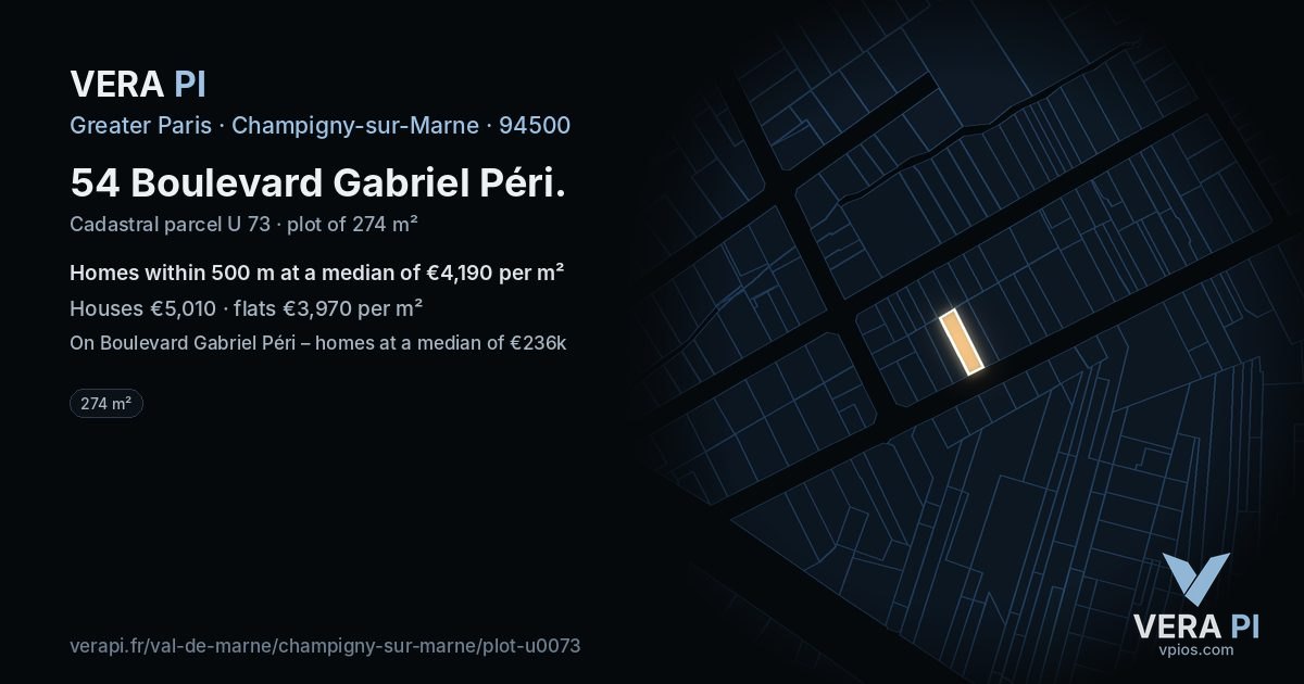 54 Boulevard Gabriel Péri, Champigny-sur-Marne at night – the plot lit, the parcels around coloured by the prices near them