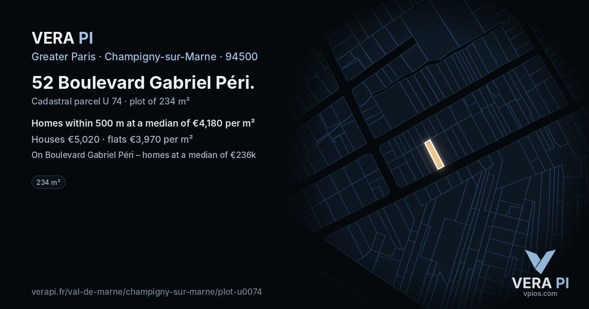 52 Boulevard Gabriel Péri, Champigny-sur-Marne at night – the plot lit, the parcels around coloured by the prices near them