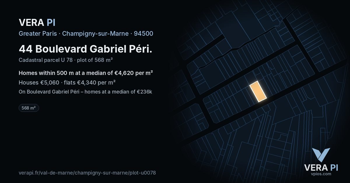 44 Boulevard Gabriel Péri, Champigny-sur-Marne at night – the plot lit, the parcels around coloured by the prices near them