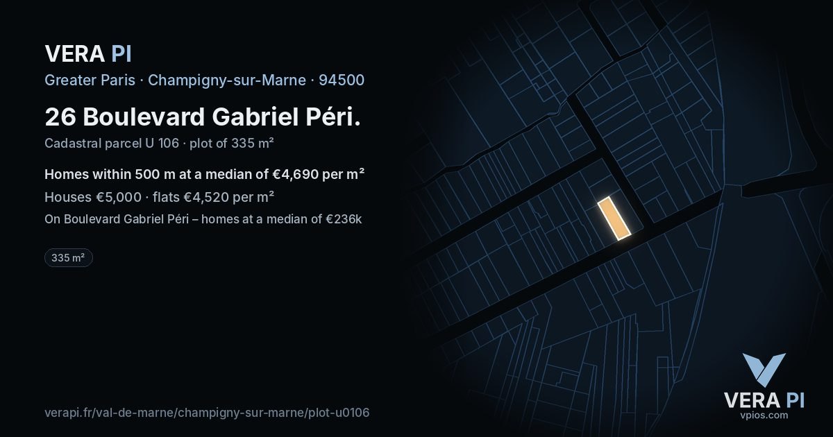 26 Boulevard Gabriel Péri, Champigny-sur-Marne at night – the plot lit, the parcels around coloured by the prices near them
