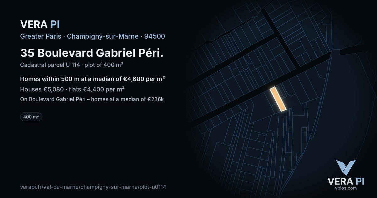 35 Boulevard Gabriel Péri, Champigny-sur-Marne at night – the plot lit, the parcels around coloured by the prices near them