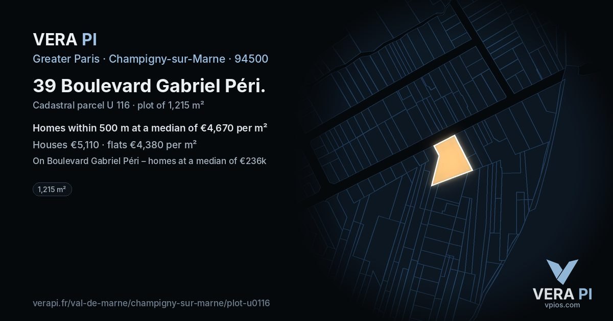 39 Boulevard Gabriel Péri, Champigny-sur-Marne at night – the plot lit, the parcels around coloured by the prices near them