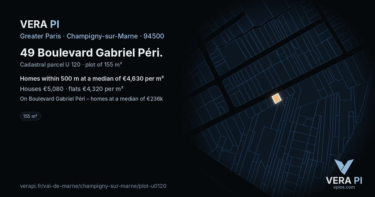 49 Boulevard Gabriel Péri, Champigny-sur-Marne at night – the plot lit, the parcels around coloured by the prices near them