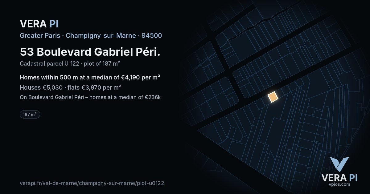 53 Boulevard Gabriel Péri, Champigny-sur-Marne at night – the plot lit, the parcels around coloured by the prices near them
