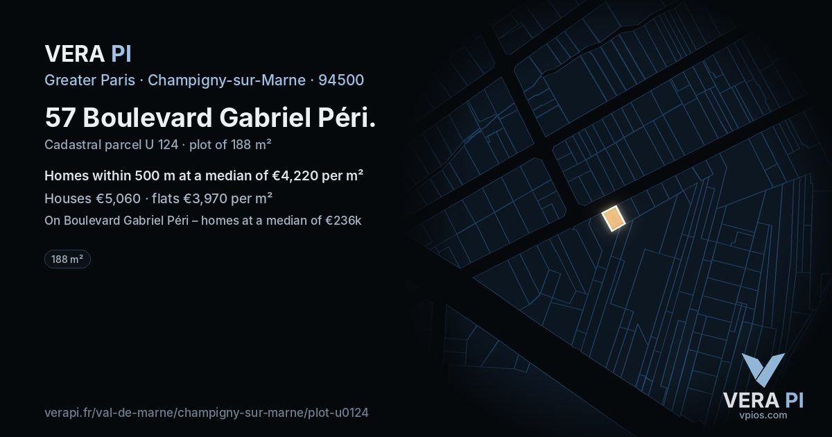 57 Boulevard Gabriel Péri, Champigny-sur-Marne at night – the plot lit, the parcels around coloured by the prices near them