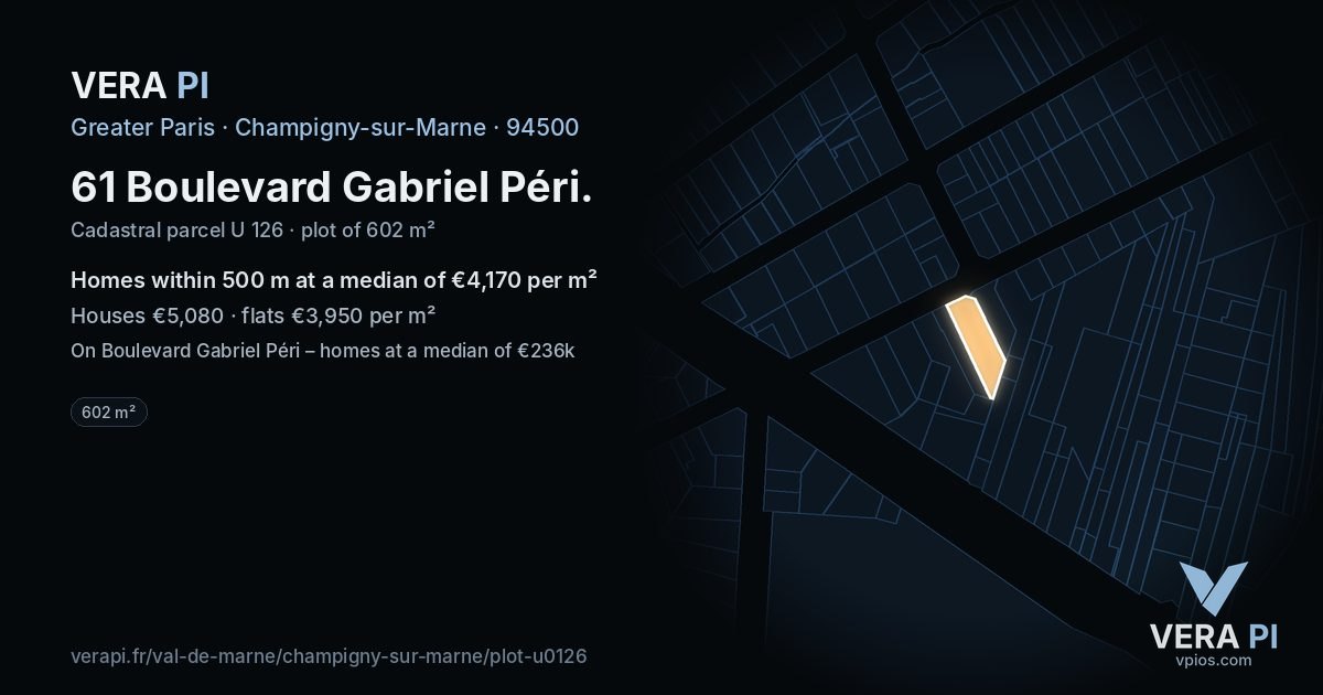 61 Boulevard Gabriel Péri, Champigny-sur-Marne at night – the plot lit, the parcels around coloured by the prices near them