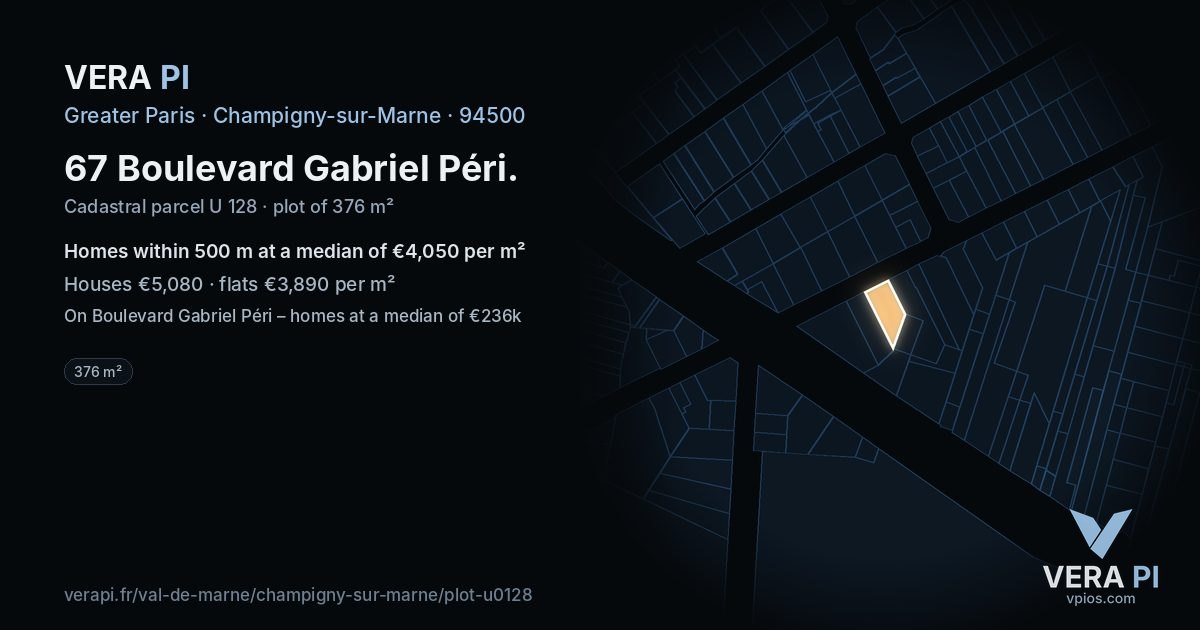 67 Boulevard Gabriel Péri, Champigny-sur-Marne at night – the plot lit, the parcels around coloured by the prices near them