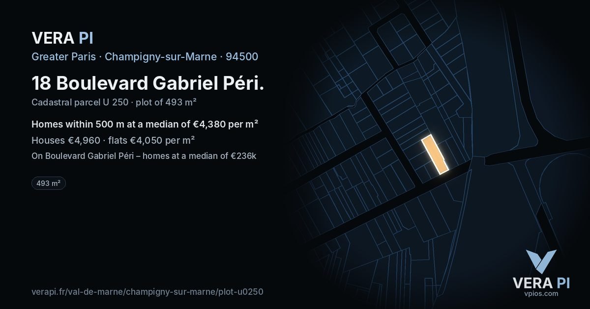 18 Boulevard Gabriel Péri, Champigny-sur-Marne at night – the plot lit, the parcels around coloured by the prices near them