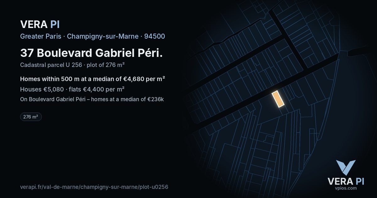 37 Boulevard Gabriel Péri, Champigny-sur-Marne at night – the plot lit, the parcels around coloured by the prices near them