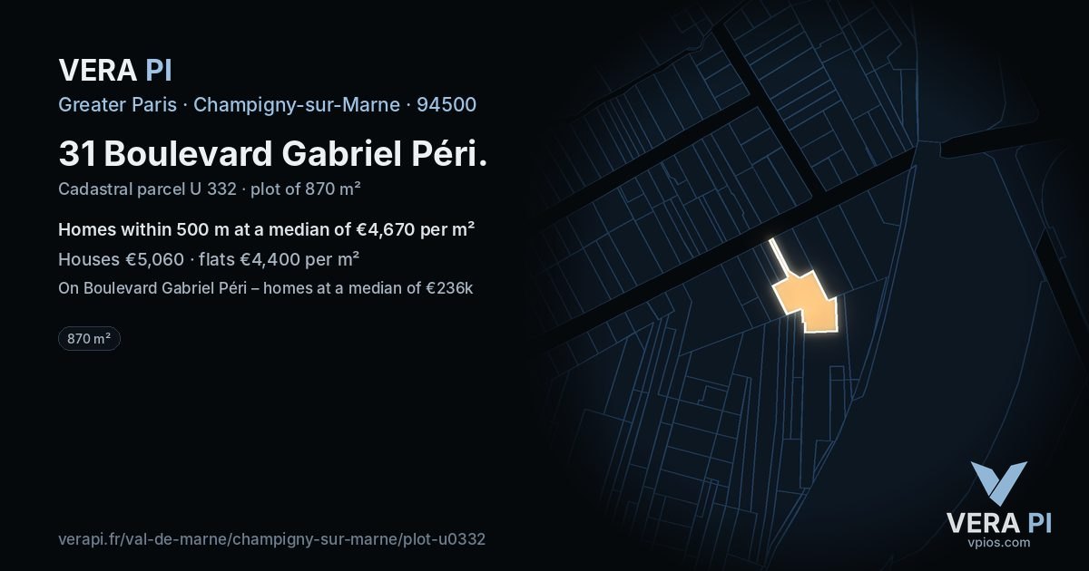 31 Boulevard Gabriel Péri, Champigny-sur-Marne at night – the plot lit, the parcels around coloured by the prices near them