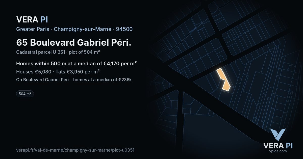 65 Boulevard Gabriel Péri, Champigny-sur-Marne at night – the plot lit, the parcels around coloured by the prices near them