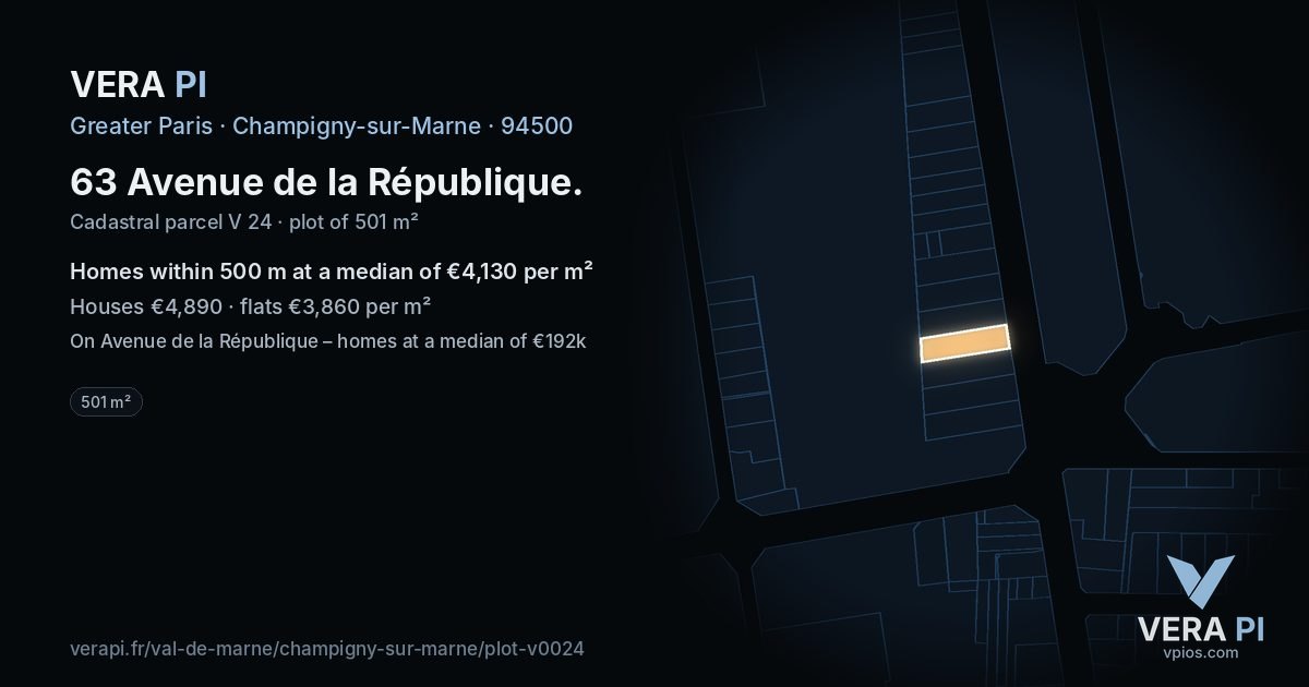 63 Avenue de la République, Champigny-sur-Marne at night – the plot lit, the parcels around coloured by the prices near them