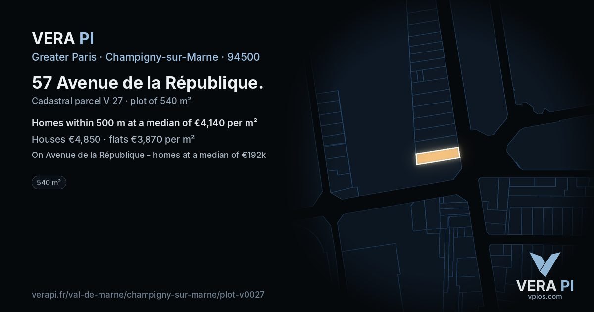 57 Avenue de la République, Champigny-sur-Marne at night – the plot lit, the parcels around coloured by the prices near them