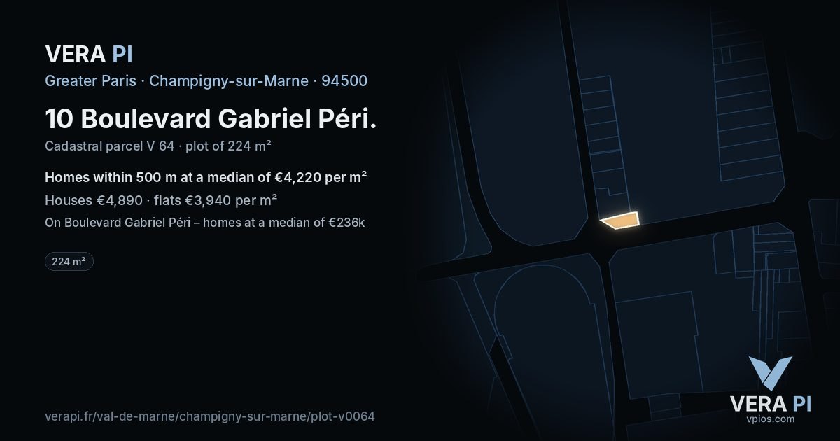 10 Boulevard Gabriel Péri, Champigny-sur-Marne at night – the plot lit, the parcels around coloured by the prices near them
