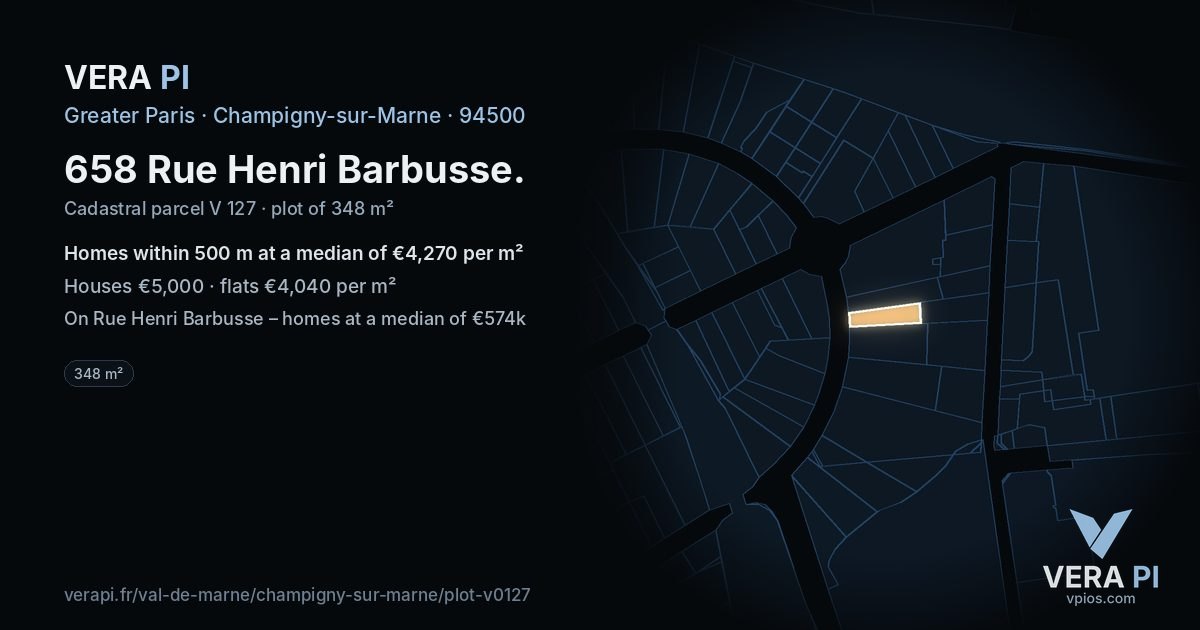 658 Rue Henri Barbusse, Champigny-sur-Marne at night – the plot lit, the parcels around coloured by the prices near them