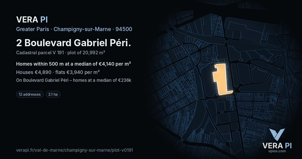 2 Boulevard Gabriel Péri, Champigny-sur-Marne at night – the plot lit, the parcels around coloured by the prices near them