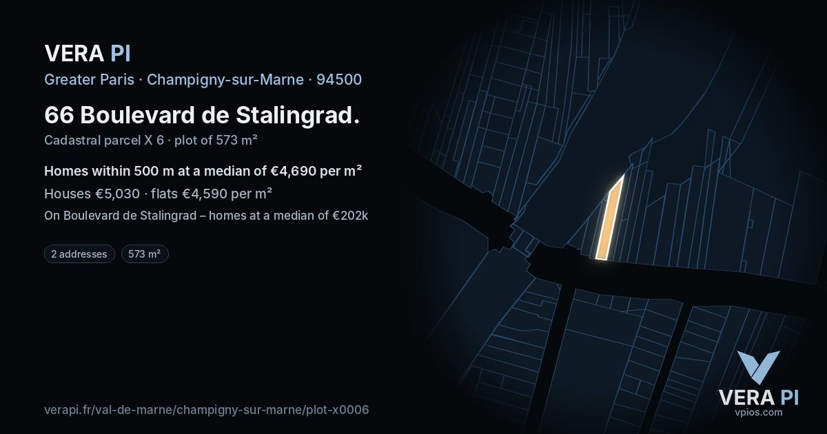 66 Boulevard de Stalingrad, Champigny-sur-Marne at night – the plot lit, the parcels around coloured by the prices near them