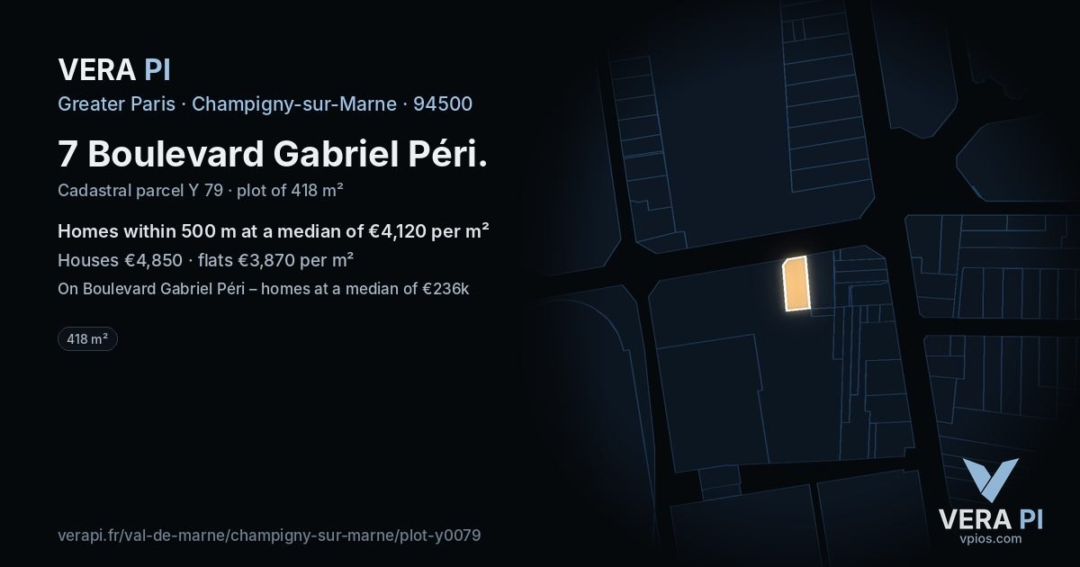 7 Boulevard Gabriel Péri, Champigny-sur-Marne at night – the plot lit, the parcels around coloured by the prices near them