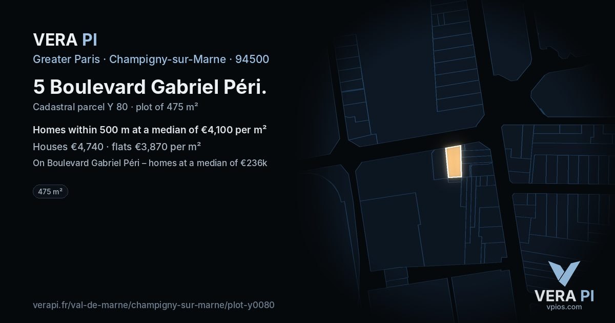 5 Boulevard Gabriel Péri, Champigny-sur-Marne at night – the plot lit, the parcels around coloured by the prices near them